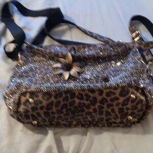 Leopard Print and Silver Sequin Women's Bag